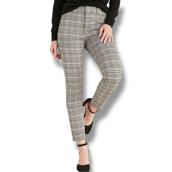 Black/White Houndstooth High Rise Pixie Stretch Ankle Pants Cotton-Rayon-Spandex - Picture 1 of 8